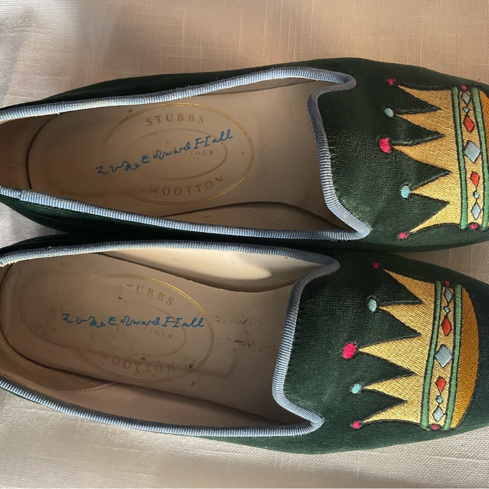 Stubbs & Wootton Green velvet Women's Loafers flats $700 new